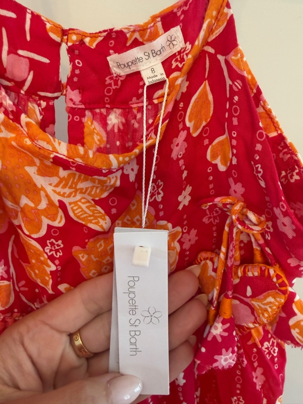 Poupette St. Barth Girls Pink and Orange Floral Maxi Dress - Picture 3 of 3